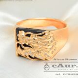 model de inel din aur 14 carate cu zirconiu negru si dragon