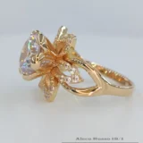 inel bogat cu design floristic si pietre zirconiu transparent realizat din aur 14k la comanda in chisinau moldova