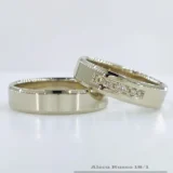 verighete din aur alb cu design clasic cu citeva pietricele pe inelel miresei diamante mici